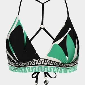 Patterned Green and Black Bikini Top
